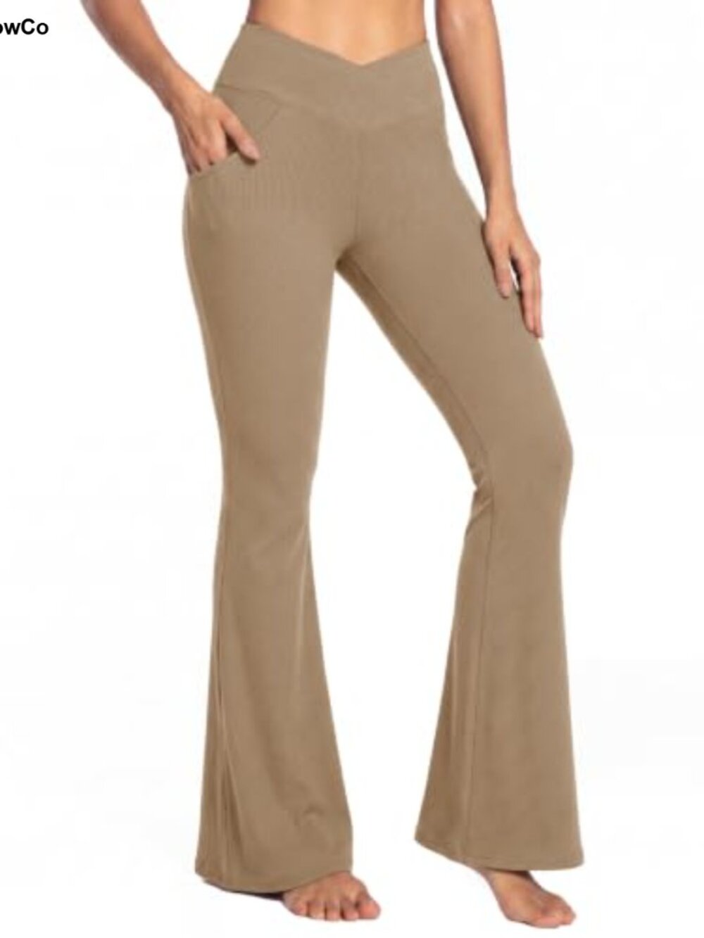 Womens Flare Leggings Crossover High Waist Ribbed Bootcut Yoga Pants with